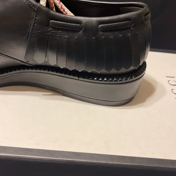 Black Gucci men shoes size 6.5 new with grey and yellow leather weaving on top - Picture 3 of 8